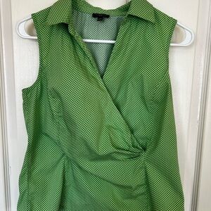 Talbots Green Polka Dot Wrap Blouse